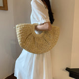 將圖片載入圖庫檢視器 Women Half Moon Straw Clutches Bag Purse -Showtown