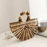 이미지를 갤러리 뷰어에 로드 , Wooden Bead Handle Bamboo Clutch Bag-Showtown