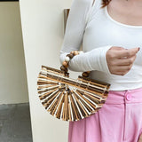 將圖片載入圖庫檢視器 Wooden Bead Handle Bamboo Clutch Bag-Showtown