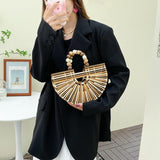 이미지를 갤러리 뷰어에 로드 , Wooden Bead Handle Bamboo Clutch Bag-Showtown