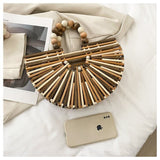 Carica l&#39;immagine nel visualizzatore di Gallery, Wooden Bead Handle Bamboo Clutch Bag-Showtown