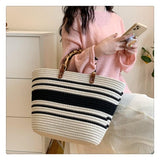 Load image into Gallery viewer, Woven Straw Tote Bag With Bamboo Handles-Showtown