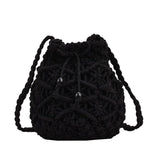 將圖片載入圖庫檢視器 Black White Summer Woven Beach Bucket Bag Purse -Showtown