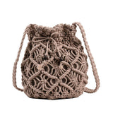 Load image into Gallery viewer, Black White Summer Woven Beach Bucket Bag Purse -Showtown