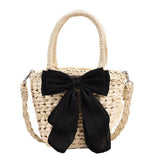 이미지를 갤러리 뷰어에 로드 , Bow Decor Small Crossbody Straw Tote Bags For Summer -Showtown