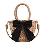 이미지를 갤러리 뷰어에 로드 , Bow Decor Small Crossbody Straw Tote Bags For Summer -Showtown