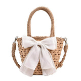 이미지를 갤러리 뷰어에 로드 , Bow Decor Small Crossbody Straw Tote Bags For Summer -Showtown